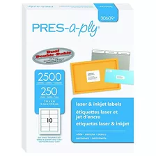 Pres-a-ply Laser Label, 2 X 4 Pulgadas, Blanco, Caja De 2500