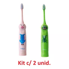 Kit 2 Un Escova Dental Elétrica Kids 1 Rosa+1 Verde Techline