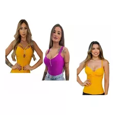 Kit 3 Blusinhas Com Bojo Trançada Feminina Suplex Regata