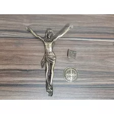 Kit 05 Cristo De Bronze + Medalha + Inri Cruz Crucifixo Fé