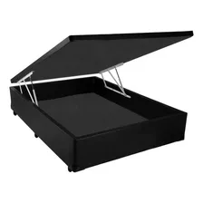 Cama Box Baú Super Viúva Corino Preto 128x188x41