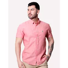 Camisa Ralph Lauren Manga Curta Linho Green Icon Vermelho