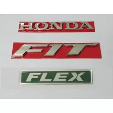 Kit Emblemas Letreiros Fit Honda Flex Resinado - 3pçs