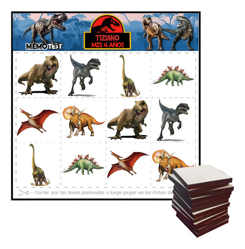 Memotest Mdf Dinosaurios Jurassic Parc Cumple Souvenir X10