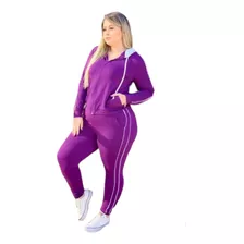 Conjunto Moletinho Roxo Uva Blusa Manga Longa Capuz + Calça