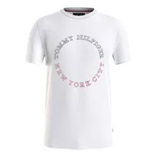 Camiseta Tommy Hilfiger Infantil Branca Circular Nyc