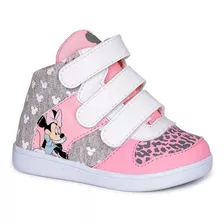 Tênis Infantil Feminino Minnie Cor Rosa Com Cinza - Sugar 