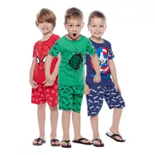 Kit 3 Pijama Curto Infantil Roupa Dormir Criança Atacado