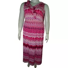 Vestido Rosa Y Fucsia Estampado Largo En Talla 4x Faded Glory 