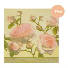 Kit 20 Guardanapos Luxo Amarelo Rosas Decoupage 33cm