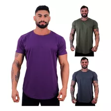 Kit 3 Camisetas Longline Masculinas Lisas Cores Musculação