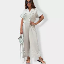 Elegante Jumpsuit Blanco De Lino Para Mujer - Shadows