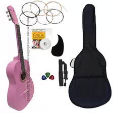 Guitarra Acustica Paquete Mas Completo De Accesorios Color Rosa Orientación De La Mano Derecha