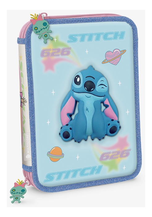 Cartuchera 2pisos Stitch C/squishy Multiscope Sharif Express Celeste Stitch