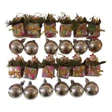 Set 24 Adornos Navideños Bolas Plateadas Papa Noel Regalo 