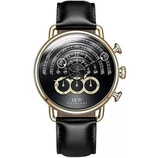 Relojes De Lujo De Oro De Cuero De Cuarzo Negro De Cronograf
