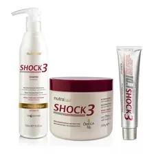 Kit Shock3 Shampoo + Regenerador Nutritivo Ômega + Bisnaga 10x1 Nutra Hair
