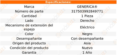 1- Espejo Derecho Elect C/desemp T800 2008/2020 Generica Foto 2
