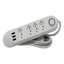 Extensão 4 Tomadas 3 Usb 2.1a Carregador Celular Interruptor Cor Branco 127v/220v