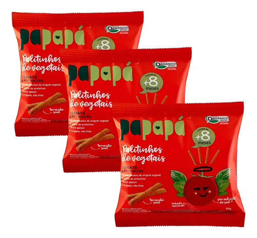 Palitinhos De Vegetais Tomate E Manjericão Papapá 3un De 20g Tomate E Manjericão