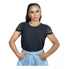 Blusinha Detalhes Na Manga Curta Em Crepe Feminina Fashion