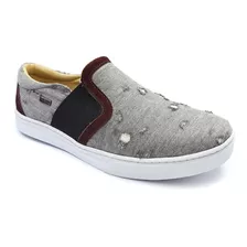 Tênis Slip On Masculino Couro Jeans Estiloso Confortável 