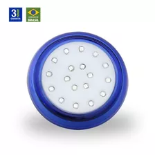 Luminária Led Piscina Branco Quente 18w 80mm Ip68 Corpo Azul 12