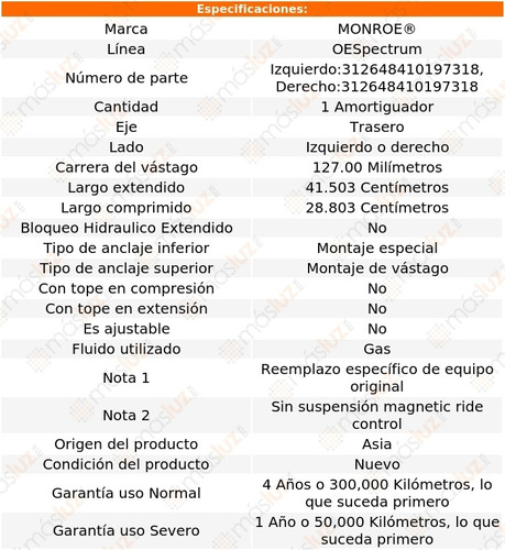 (1) Amortiguador Tra Oespectrum Gas Der O Izq Corvette 97/04 Foto 2