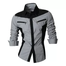 Camisa Manga Larga Moda Elegante Cremallera Gris