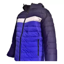 Campera Puffer Inflada Combinada Azul/gris/azul - Mujer