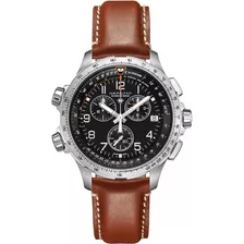 Reloj Hamilton Khaki Aviation X-wind H77912535 Ghiberti Correa Café Bisel Plateado Fondo Negro