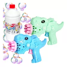 Kit 2 Lançadores De Bolhas De Sabão Infantil Dino +refil 1l