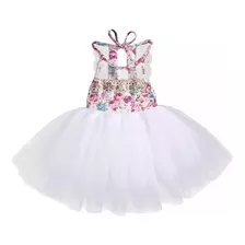 Vestido Verao Floral Com Tule Branco 9 Meses Menina Bebê 