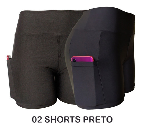 Kit 02 Shorts Curto Academia Com Bolso/celular Suplex