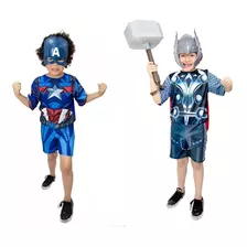 Fantasia Thor E Capitão America Infantil C/ Mascara Martelo