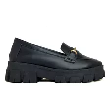 Mocasin Negro Mujer Dama 236 Suela Chunky Plataforma Hebilla