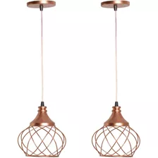 2 Pendentes Lustre Esfera Balonê Aramado Rose Gold Decoração