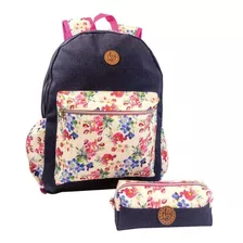 Kit Mochila Bolsão Escolar Feminina + Estojo Big Box Floral 