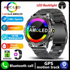 Relógio Inteligente Masculino Amoled Military Flashlight Com