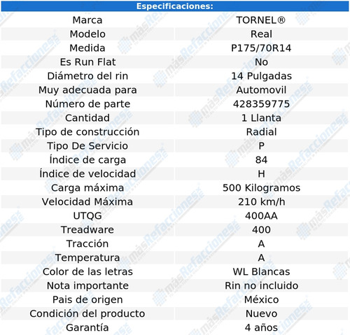 Llanta Volkswagen Gol Sedan Trendline 2011 175/70r14 84 H Foto 3