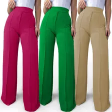 Kit 3 Calça Feminina Pantalona Tecido Duna Atacado