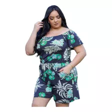 Macacão Feminino Short Curto Soltinho Jardineira Plus Size