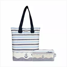 Bolsa Com Nécessaire Feminina Praia Âncora Azul Magicc 107 