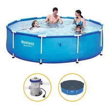 Piscina Estrutural 4.678l Com Bomba Filtro E Capa Bestway