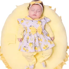 Saída De Maternidade Bebê Belinha Floral 05 Peças Amarelo