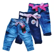 Kit 3 Calça Jeans Feminina Infantil Com Lycra Tam 1,2,3 Anos