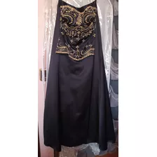 Vestido De Fiesta Negro Dos Piezas Con Pedrería