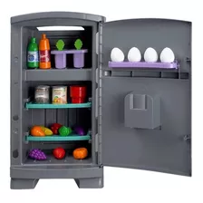 Heladera De Juguete Infantil Petit Gourmet + 24 Accesorios Color Gris Oscuro