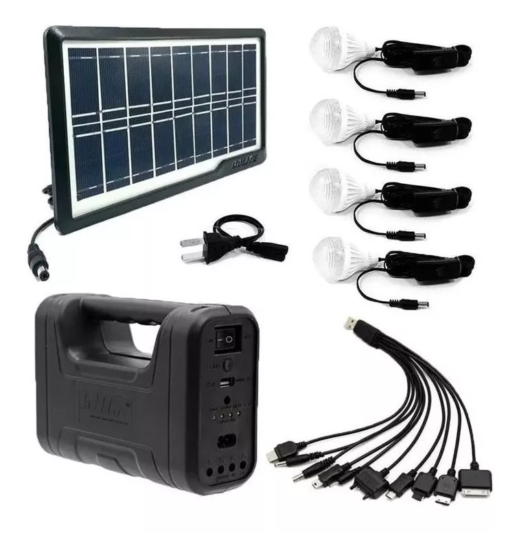 Kit Panel Solar+4 Bombillos+batería+linterna Autos Cargador