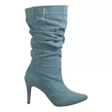 Bota Feminina Tendencia Jeans Salto Alto Bico Fino Promoção